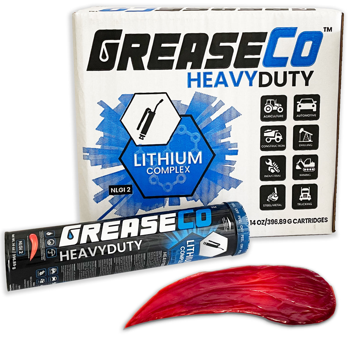 HeavyDuty™ Grease Tube | Wheel Bearing High Temp Grease | Red and Tacky Lithium Complex | Automotive Tractor CV Axel | NLGI 2 | 10 Pack Cartridge Case